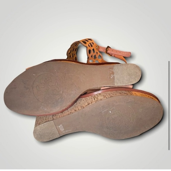 TORY BURCH Y2K VINTAGE BOHO CORK WEDGE LEATHER WESTERN SANDAL PLATFORM BROWN 8.5 - Picture 3 of 5